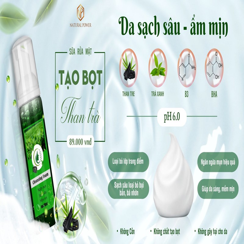 sửa rửa mặt tạo bọt than trà